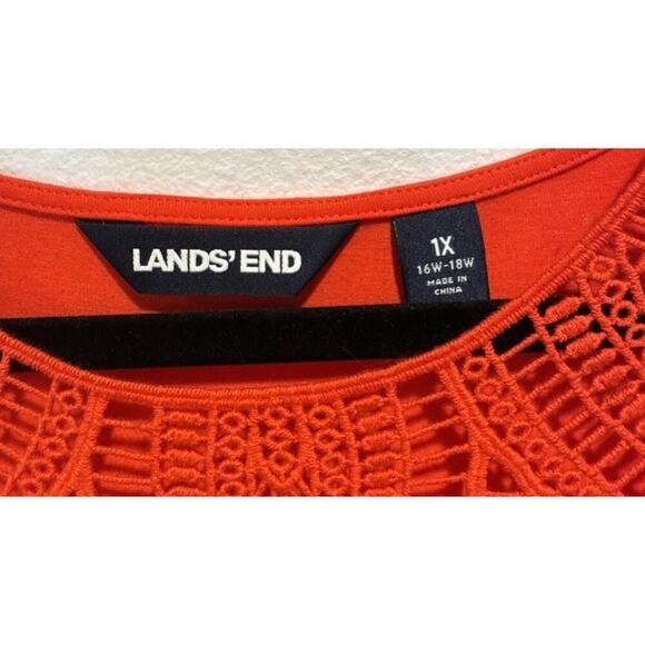 Lands End Women’s Plus Size 1X Bright Red Orange Crochet Neck Maxi Dress Boho - Picture 6 of 8
